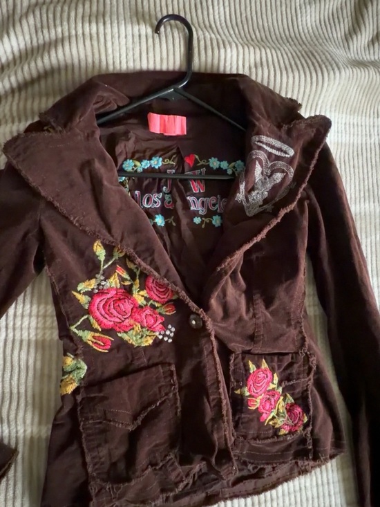 Johnny Was Jackets & Blazers - Johnny Was Brown Blazer Jacket with Pink & Red Floral Embroidery